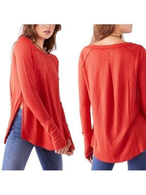 We The Free Free People Pullover Top Womens Thermal  Small Oversized Orange Boho